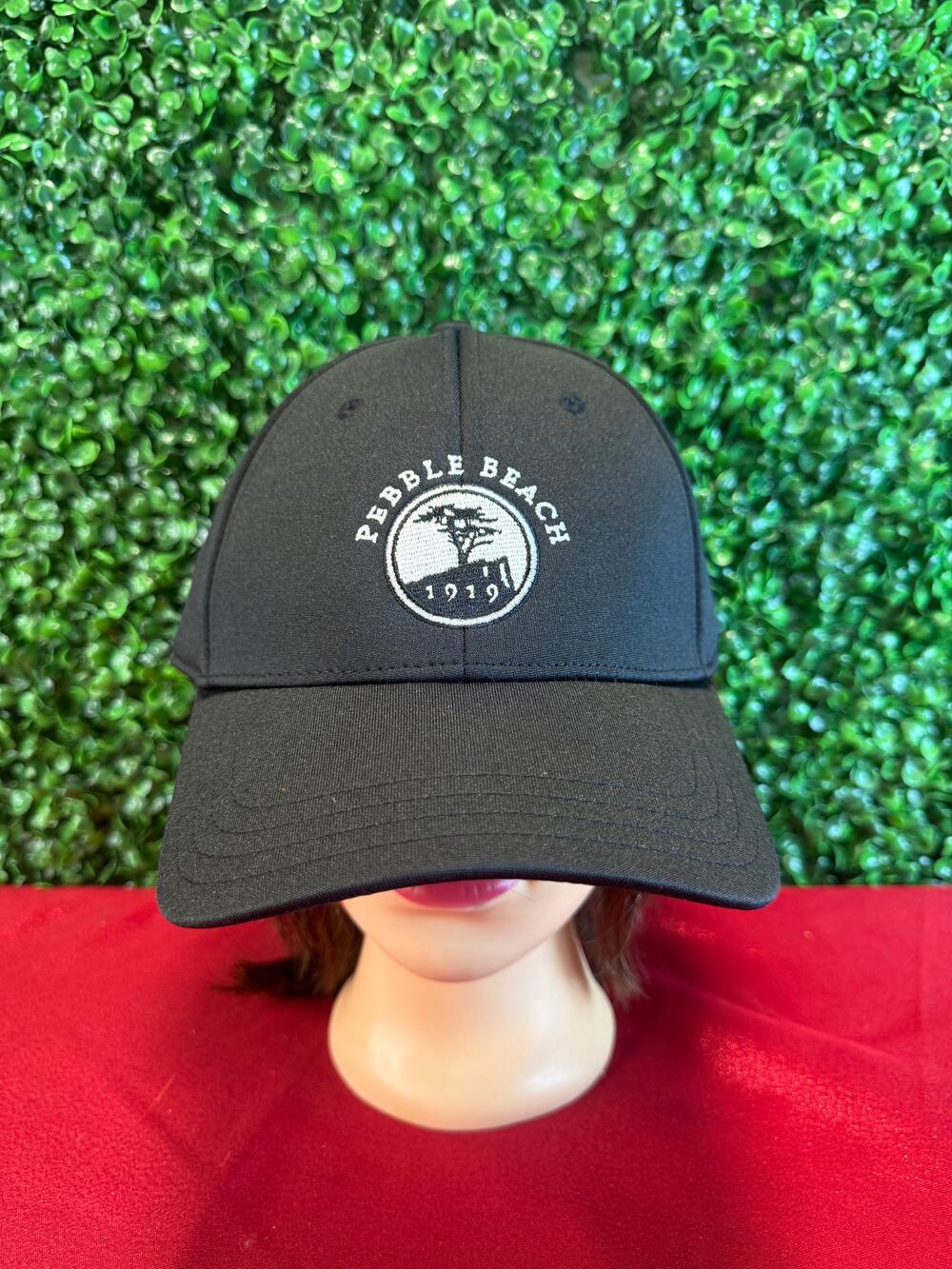 Pebble Beach Golf Hat Black White Lone Cypress Tree Logo Fitted Cap Large XL